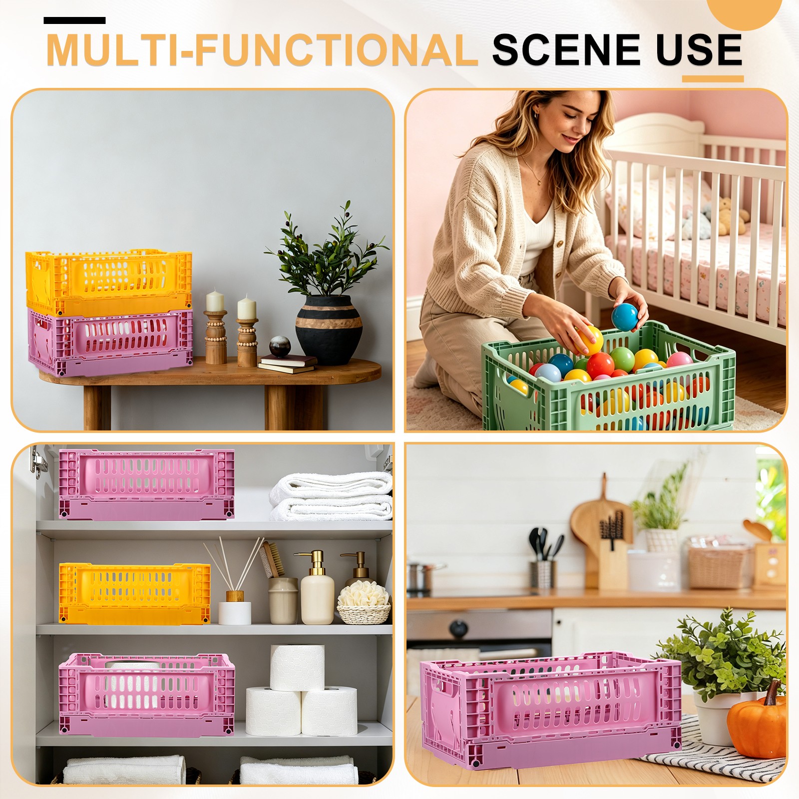 Collapsible Crates, 11.7x7.8x4.7" Small Plastic Storage Baskets, Blue