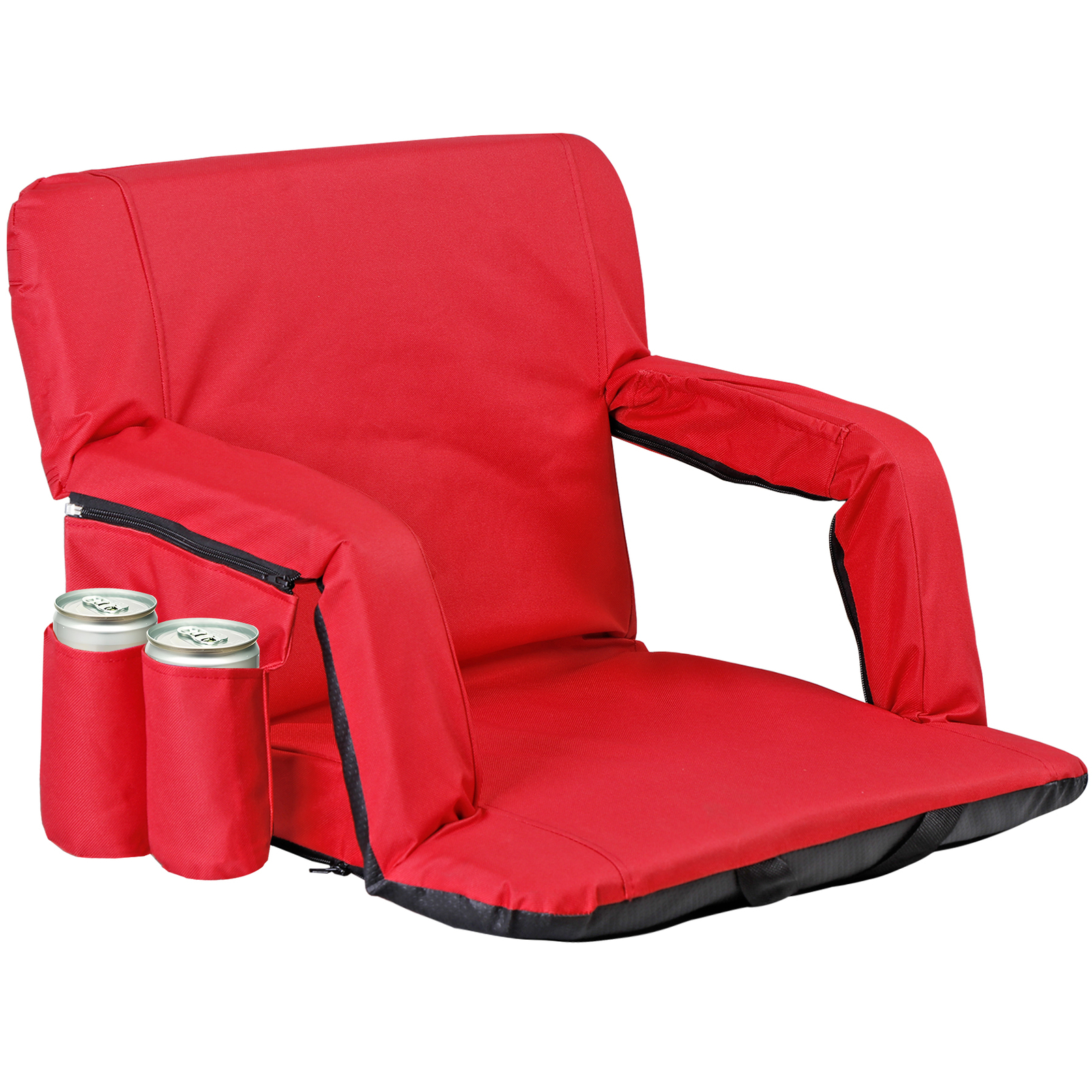 Reclining Stadium Seat Wide Bleacher Chair with Back Support and Cushion Red