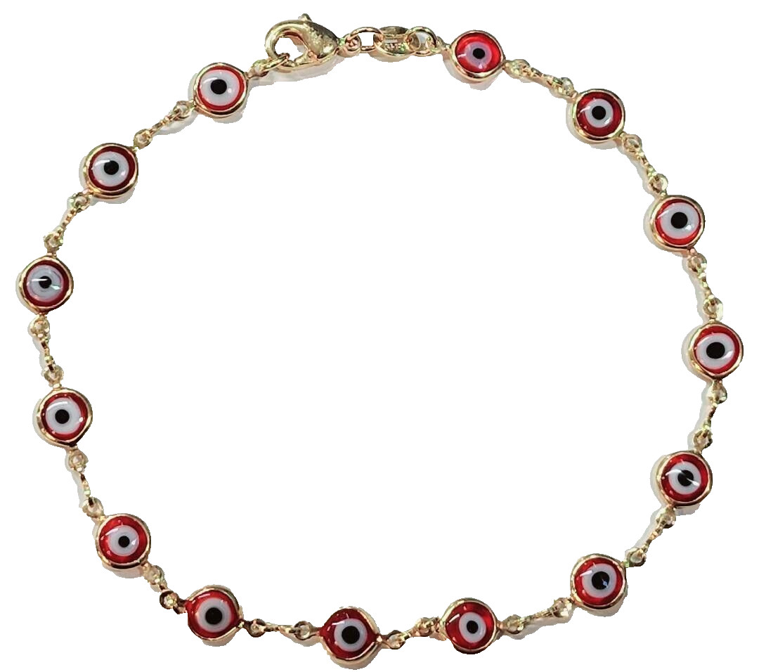 Evil Eye Bracelet Red Eyes 14k Gold Filled 7.5-inch-Long Good Luck  # 21