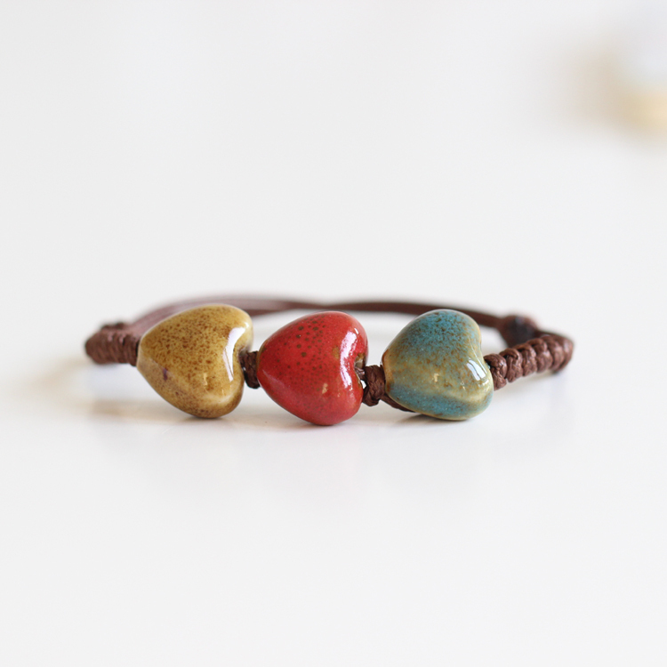 Handmade multi-Color Ethnic Ceramic beads Adjustable Bracelet