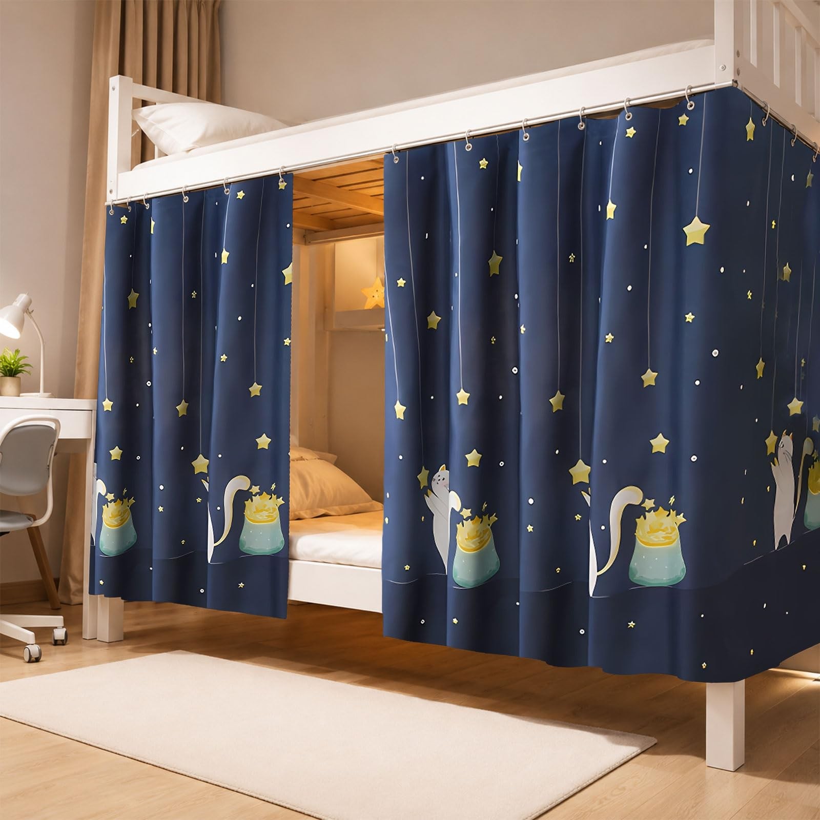 2 Panels Bottom Bunk Bed Curtains Privacy Dorm Loft Blackout Bed Curtain Deco...