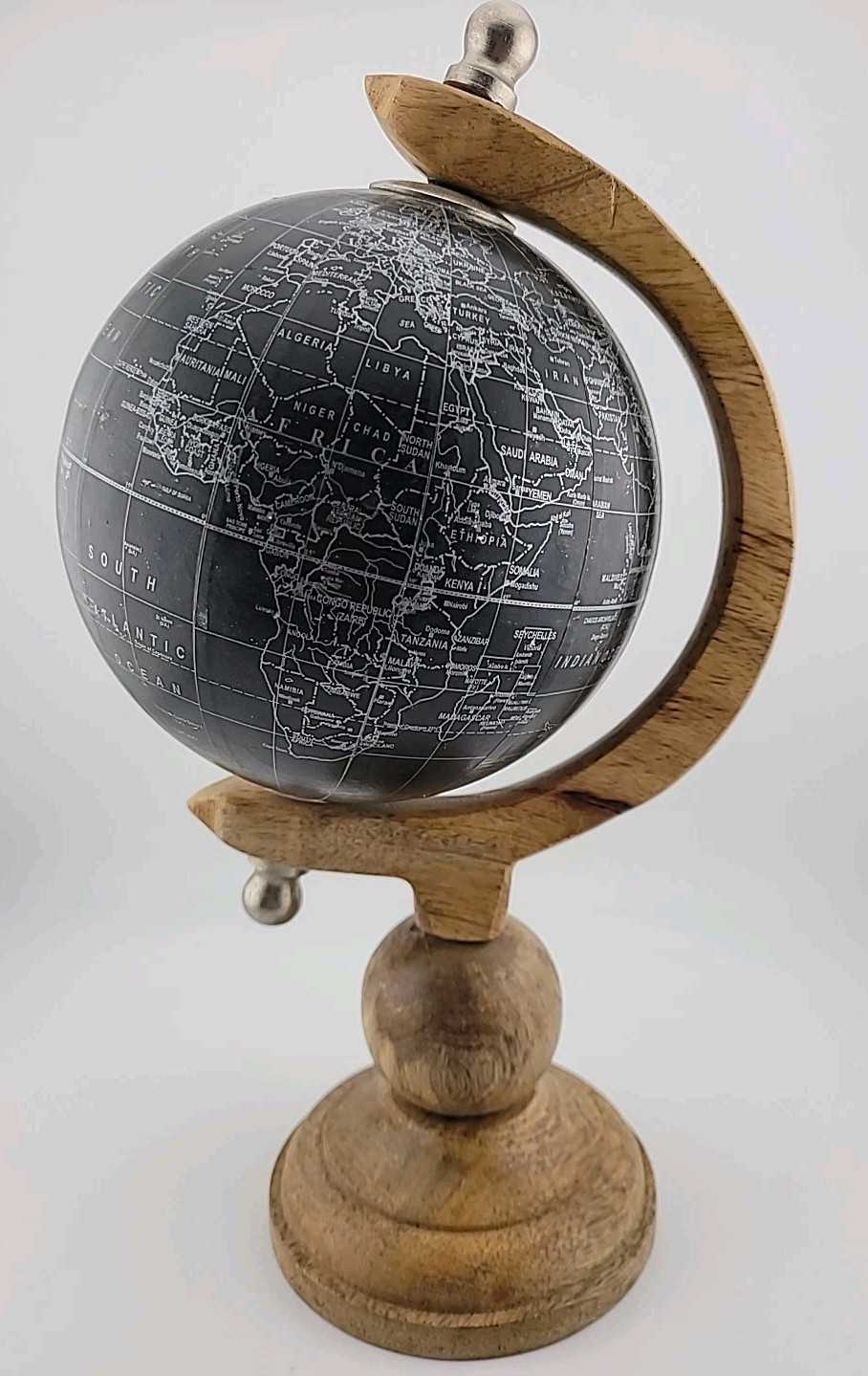 VINTAGE 2011 Geographic Globe Black with Wood Stand 11" by 6"