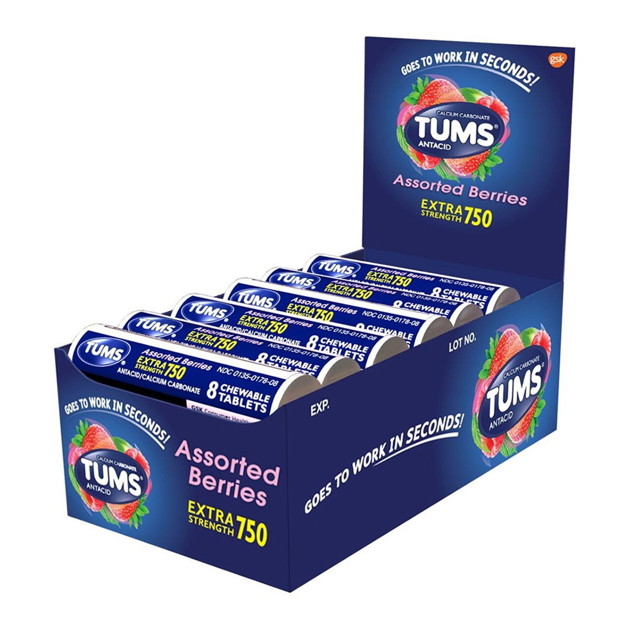 LOT OF 2 Sealed Box of 12 Tums Assorted Berries Extra Strength 750