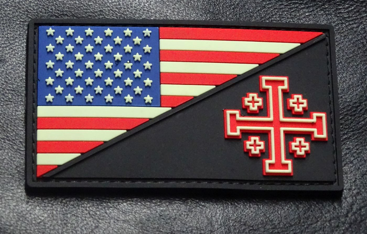 USA Flag Jerusalem Cross Crusader Patch (GLOW DARK 3D-PVC Rubber)