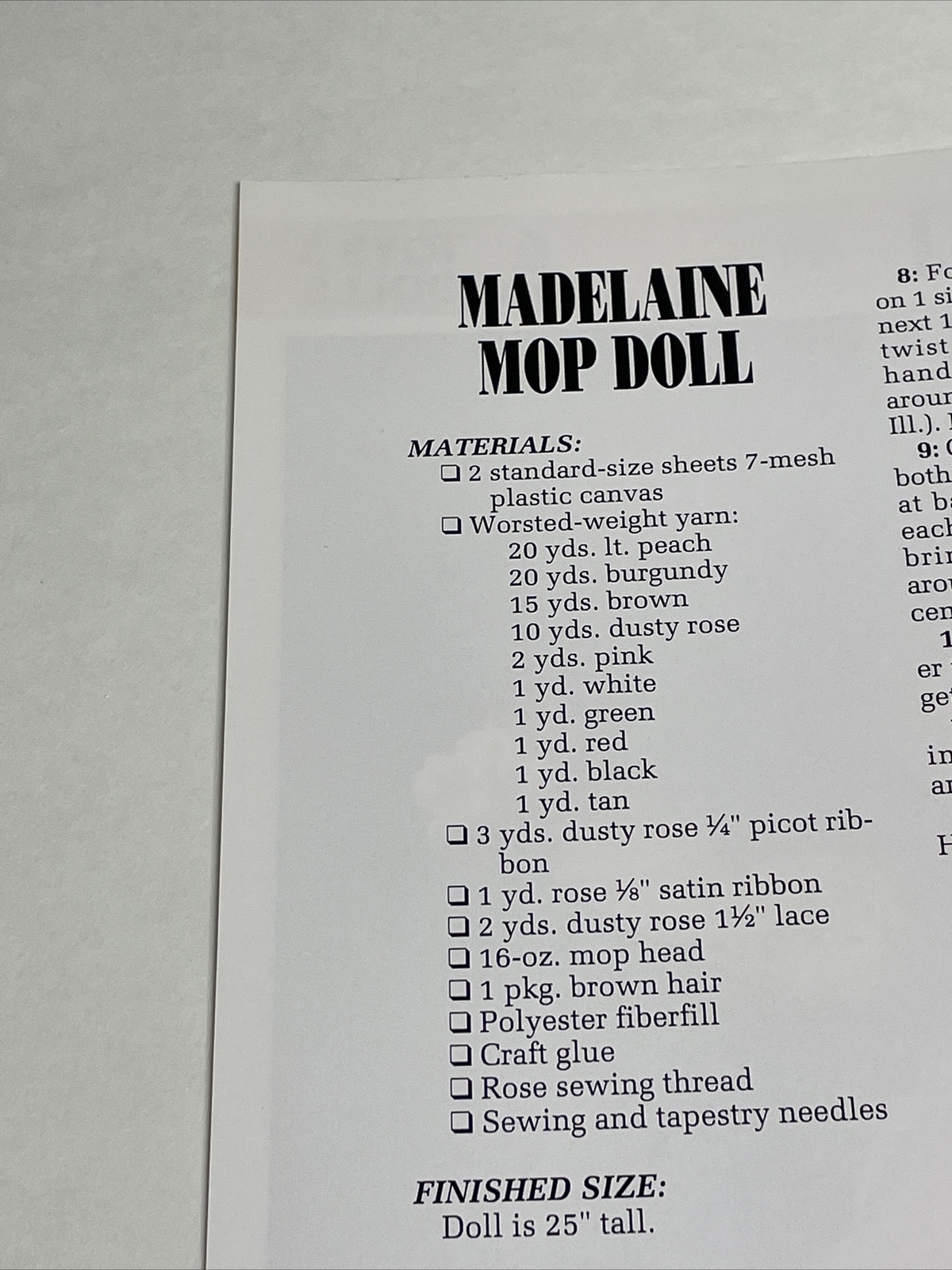 Madelaine Mop Doll Annie's Plastic Canvas Pattern