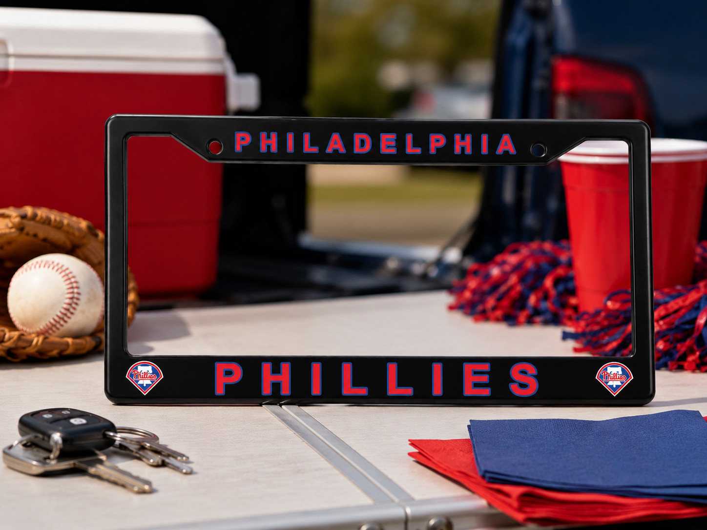 Philadelphia Phillies Black License Plate Frame Cover - Black - Eliteauto3k