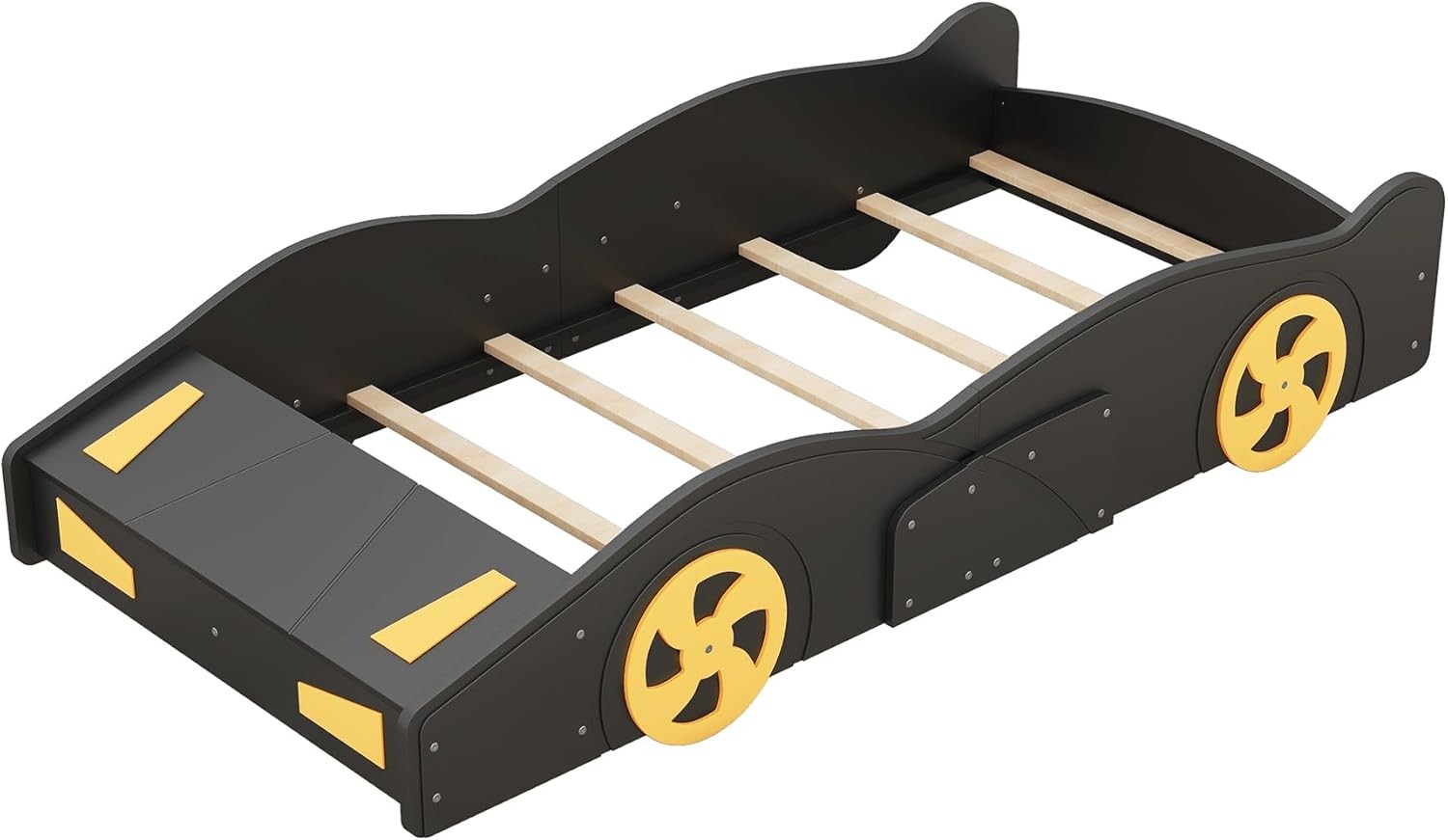 Twin Race Car Bed Frame with Wheels Storage Black