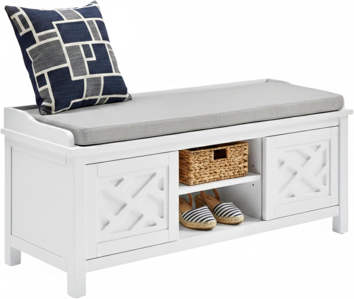 Coventry 45-Inch Entryway Bench with Cushion – Modern Storage Bench with 3 Cubbi