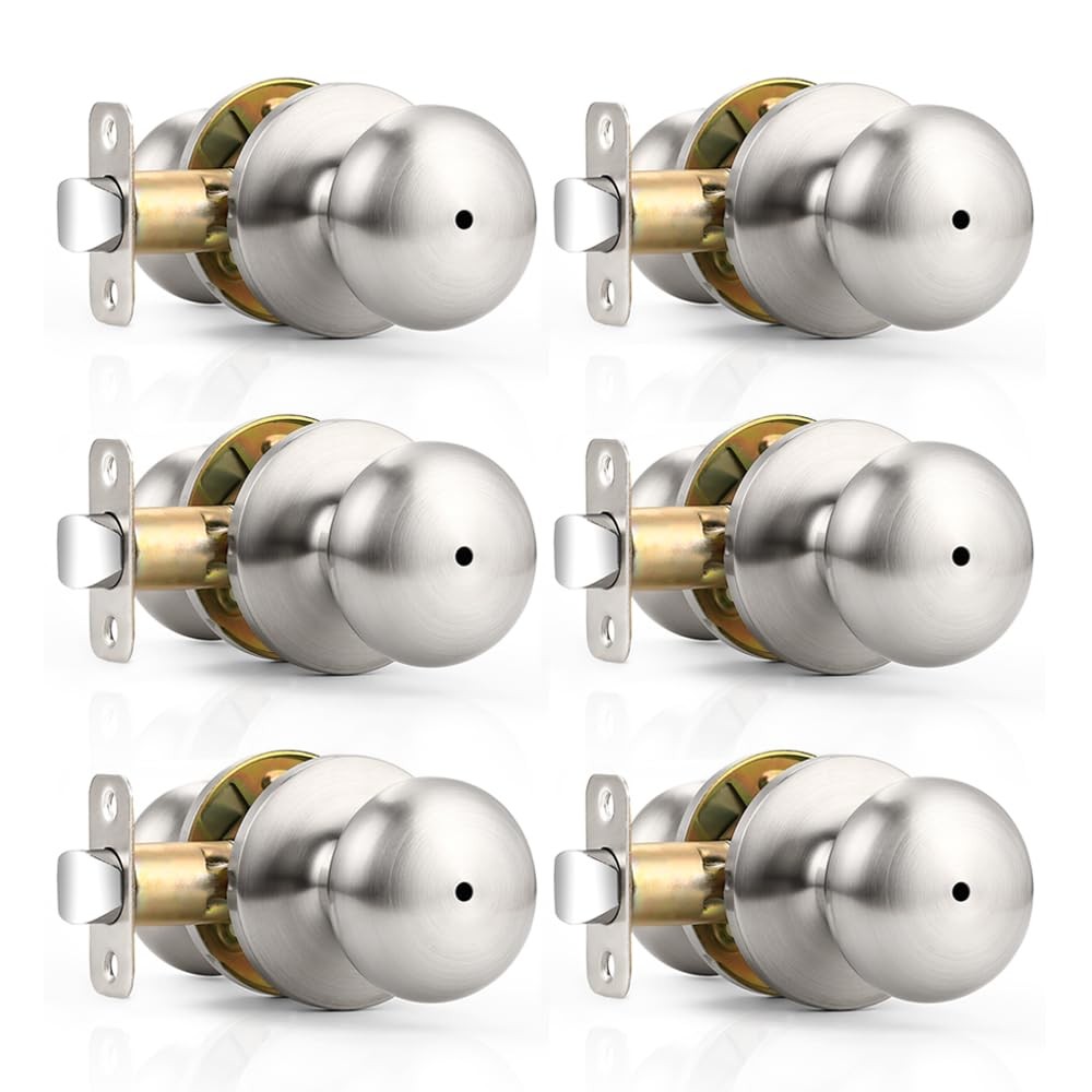 Keyless Privacy Door Knobs 6 Pack Brushed Nickel Stainless Steel Probrico Lock