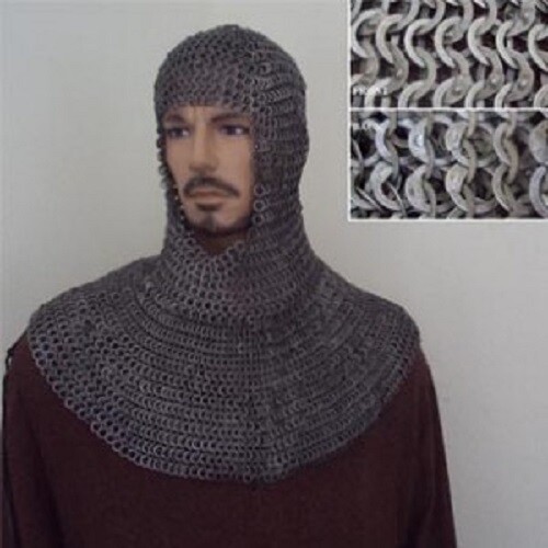 Wedge Riveted With Flat Washer Chain mail Coif 9 mm Medieval Hood