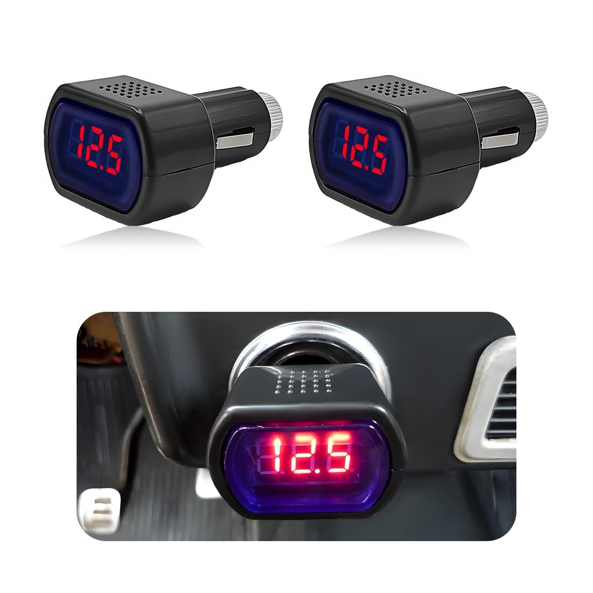 Gasedin 2 PCS Car LED Display Voltmeter, DC 12V 24V Battery Voltage 2
