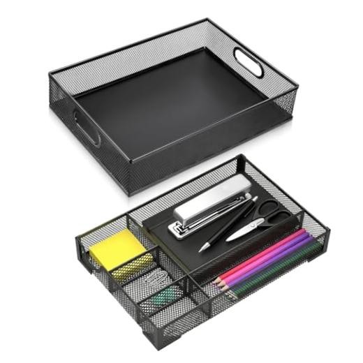 2 Pack Desk Drawer Organizer, Metal Mesh Drawer Organizer Tray for Office Home