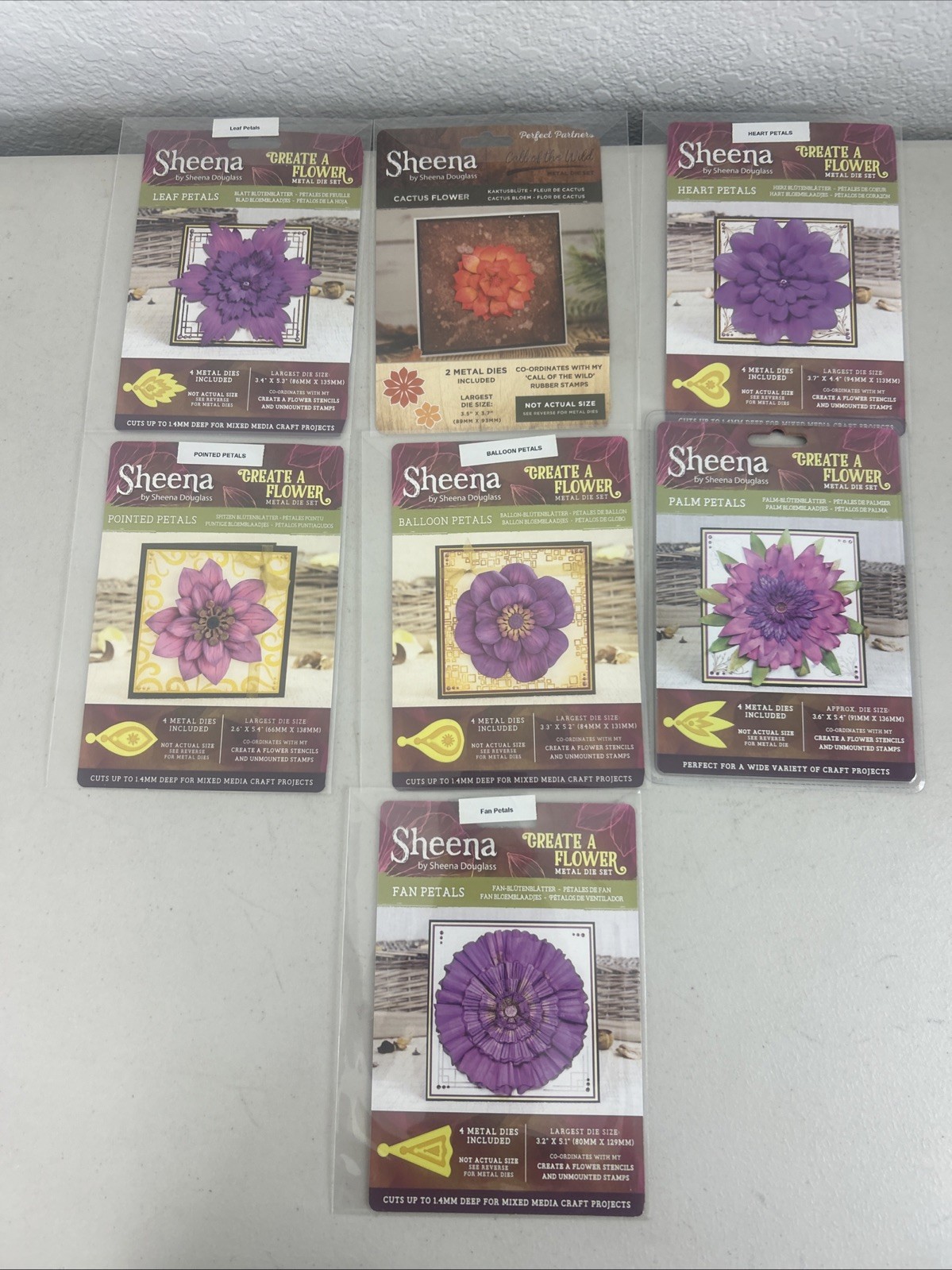 Sheena Create a Flower - 7 Metal Die Sets Fan & Palm Petals Mixed Media Open Box