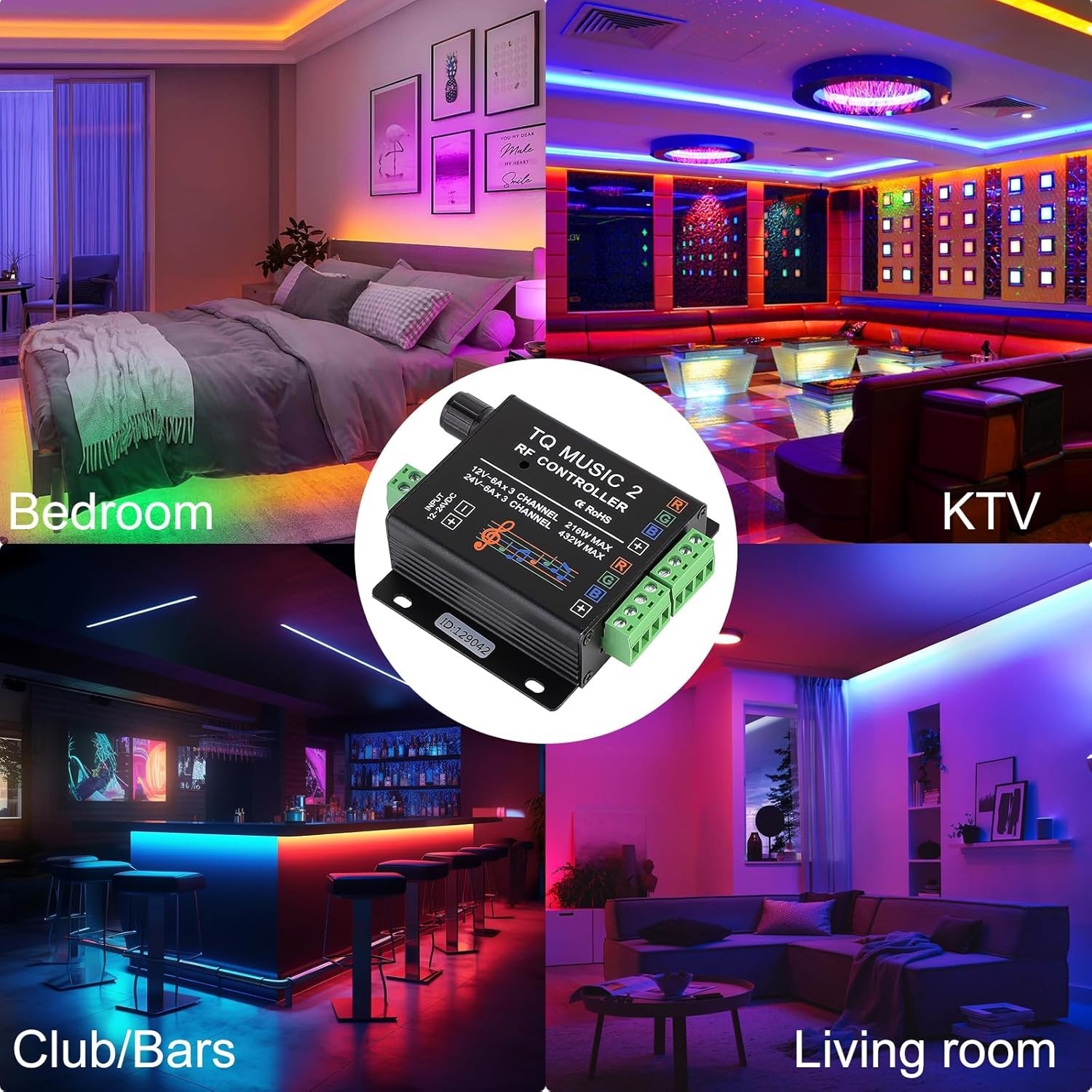 RGB LED Strip Controller with RF Remote Music Sync 15 Modes Touch Controller