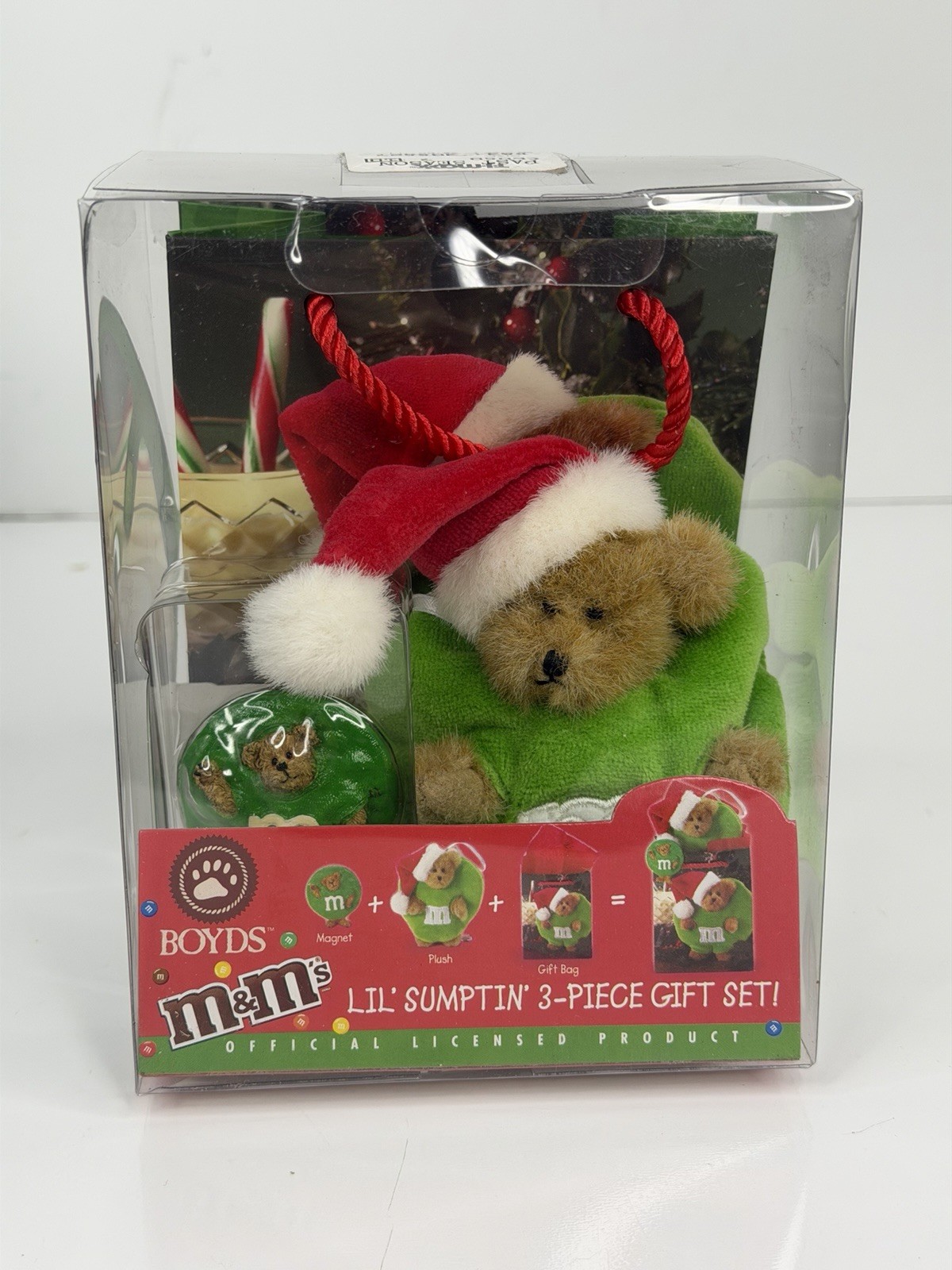 Boyds Bears 2006 Lil' Sumptin' 3-Piece Gift Set  Plush Magnet Green M&M #919064