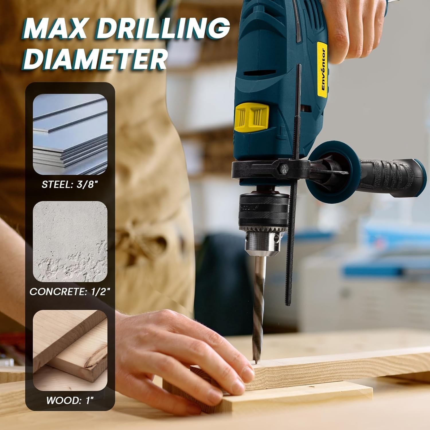 7.5 Amp Electric Hammer Drill with 2-in-1 Function, 900W, 360° Handle & 9 Bits
