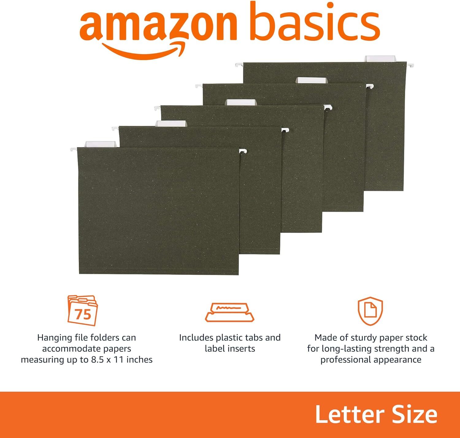 Hanging File Folders, Letter Size, Green, 1/5-Cut Tabs, 75 Count