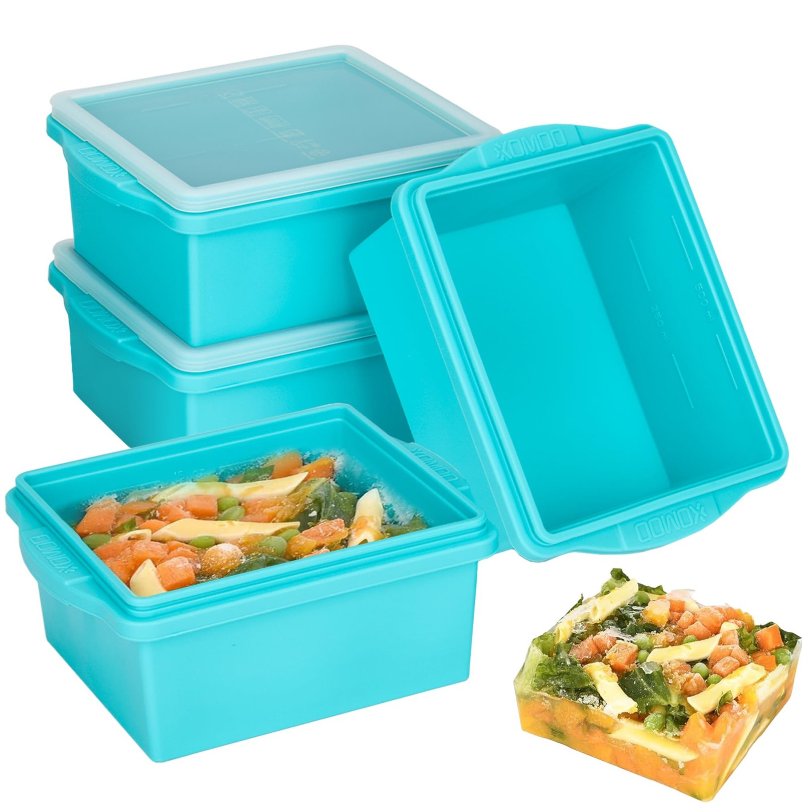 Xomoo 2 Cup Silicone Freezer Trays with Lids, Large ice cube tray, Blue