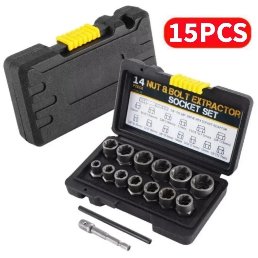 15PCS Impact Damaged Bolt Nut Screw Remover Tool Socket Threading Extractor N