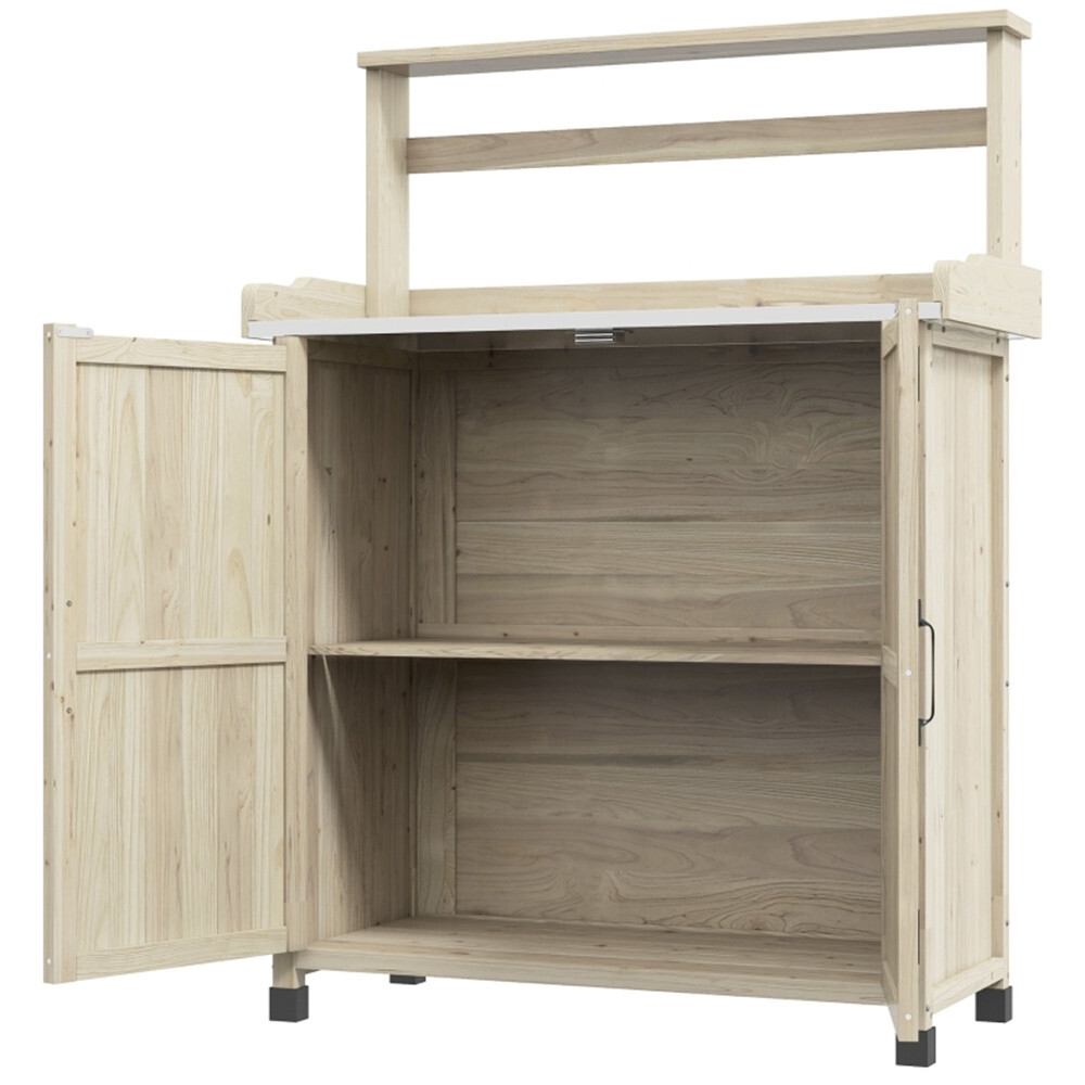 Potting Bench with Storage Cabinet Natural