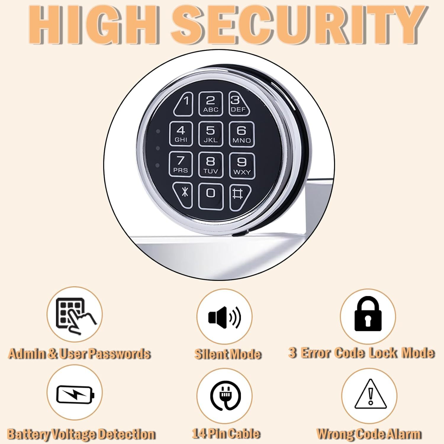 Gun Safe Lock Replacement Solenoid Lock with 2 Keys Chrome Digital Keypad Lock