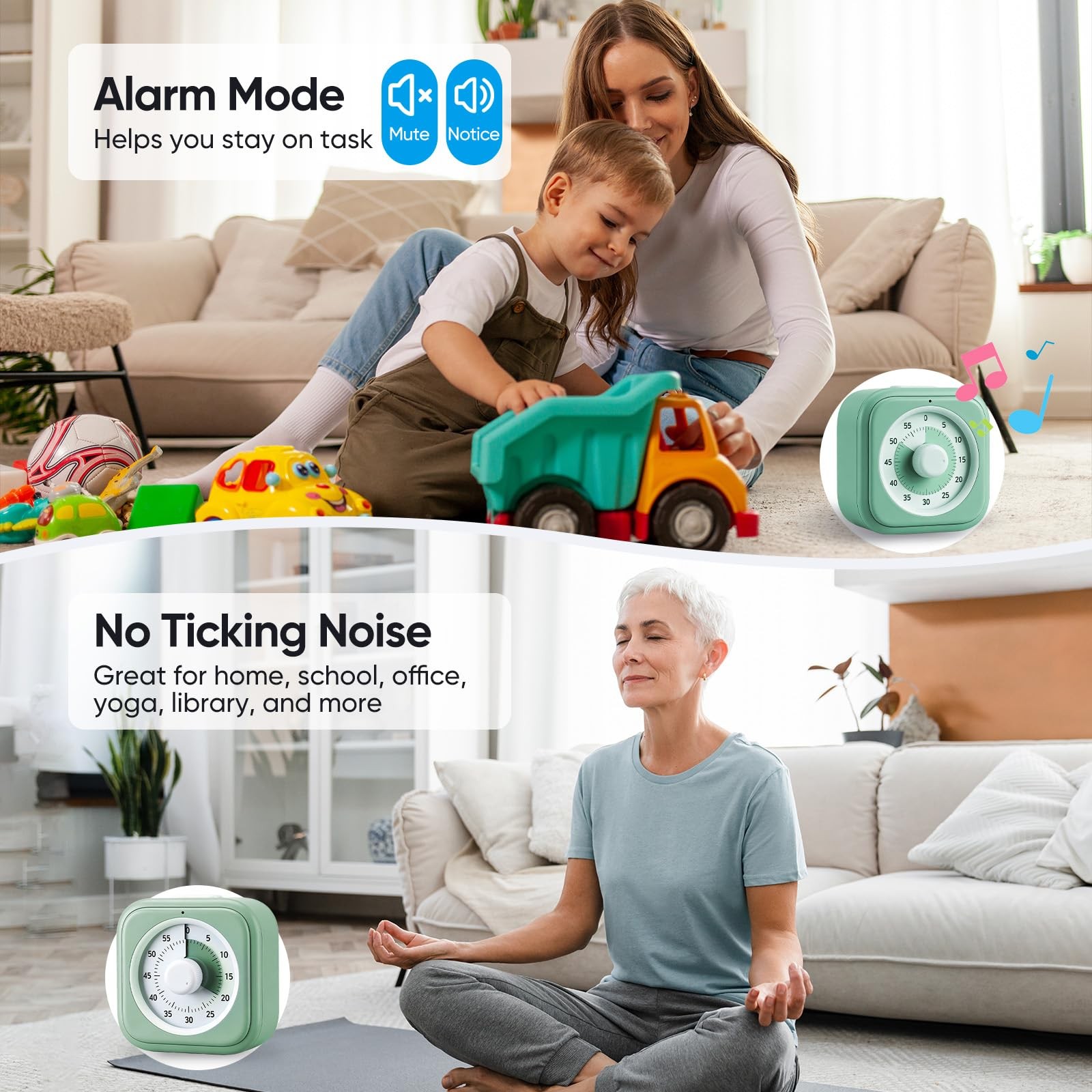 60 Minute Visual Timer for Kids, Silent Countdown Clock, Time Regular, Green