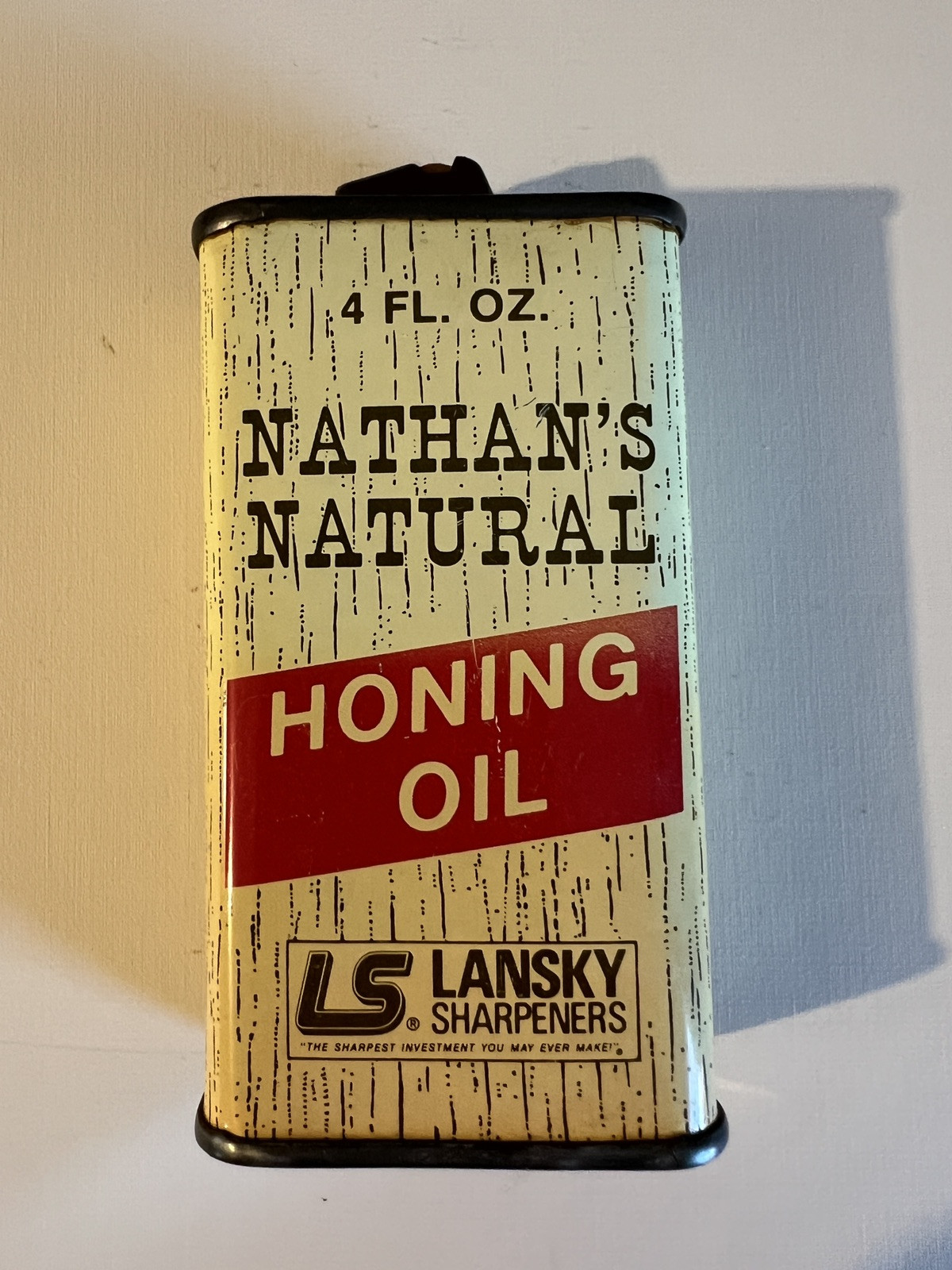 Vintage Nathan's Natural Honing Oil Lansky Sharpeners 4 oz Metal Safety Can Used