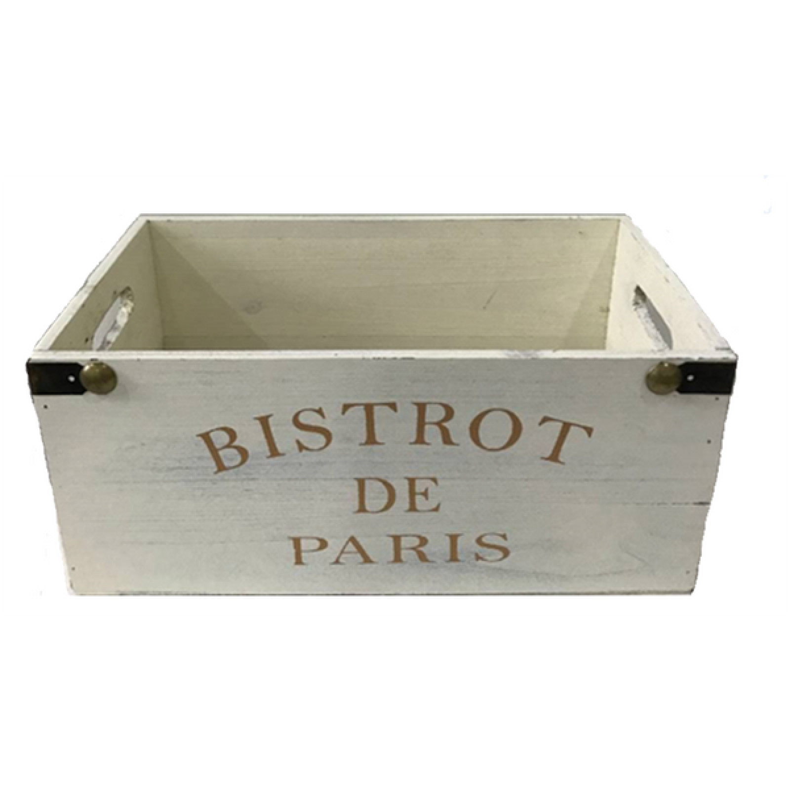 Bistrot De Paris White Washed Rustic Finish Wood With Side Handles Crate