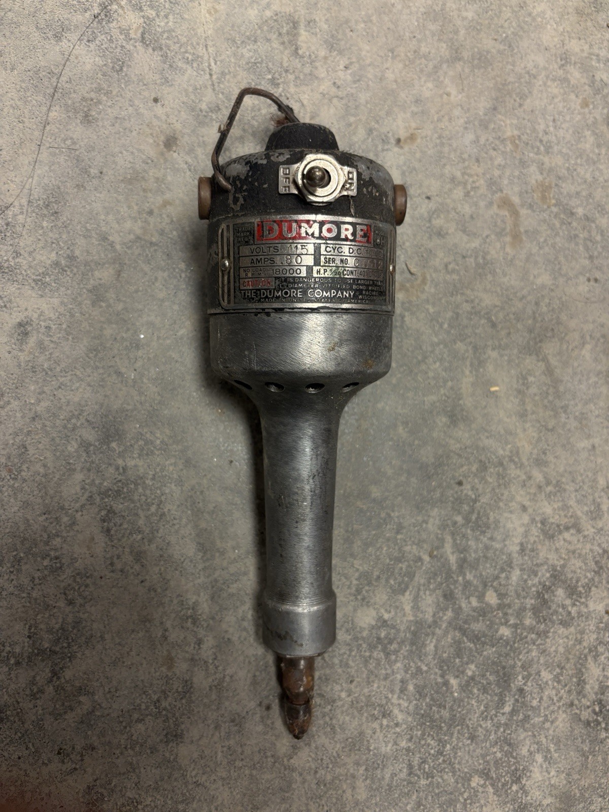 Vintage Dumore Model H Hand Grinder Motor For Parts Only
