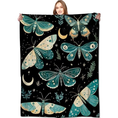 Enchanted Blanket Moon Mystical Black Throw Blankets,Gifts for 50x60in Moth