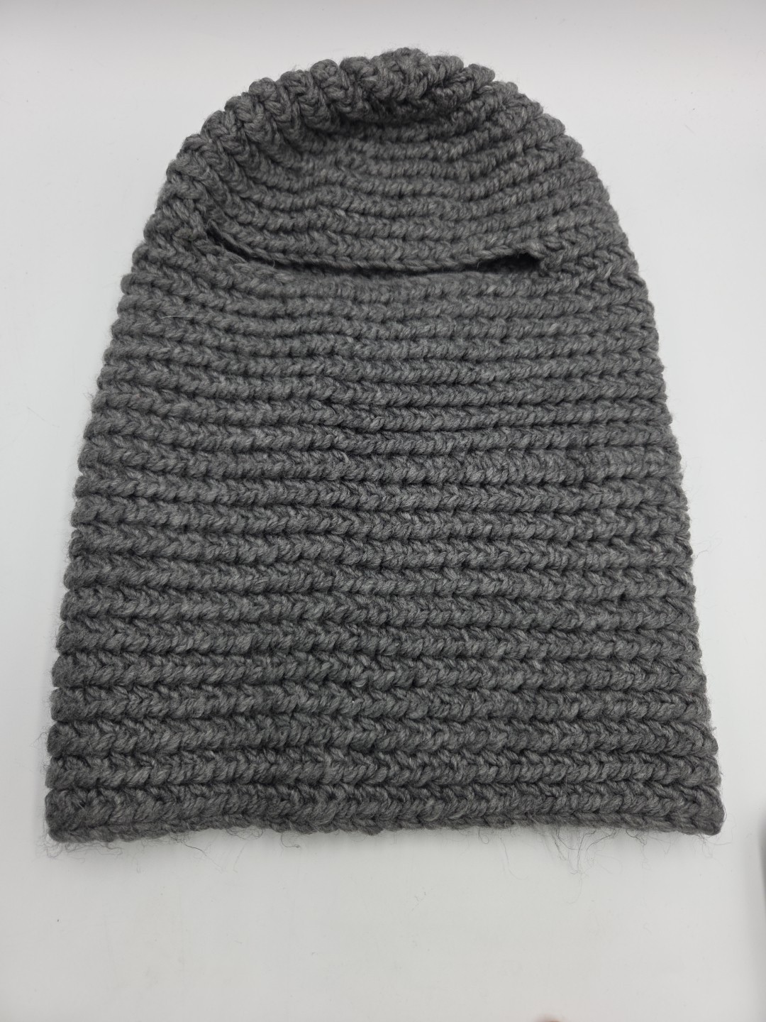 Crocheted Child Adult NEW  Gray Hat Tobogan Beanie With Eye Holes Thick