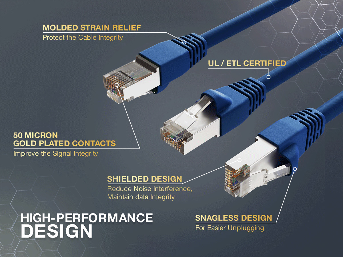 7ft Cat6 Shielded Ethernet Network Patch Cable STP Snagless 24AWG Bare Copper...