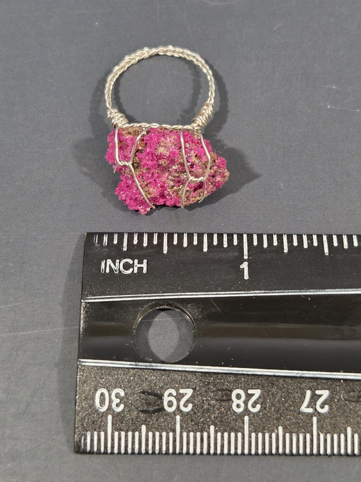 Genuine Handcrafted 999 Fine Silver Wirewrapped Ring With Rough Ruby Corundum