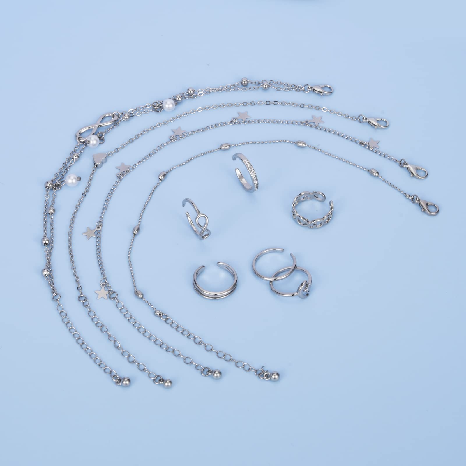JFORYOU Anklets and Toe Ring Set adjustable, Rings Anklet A -silver