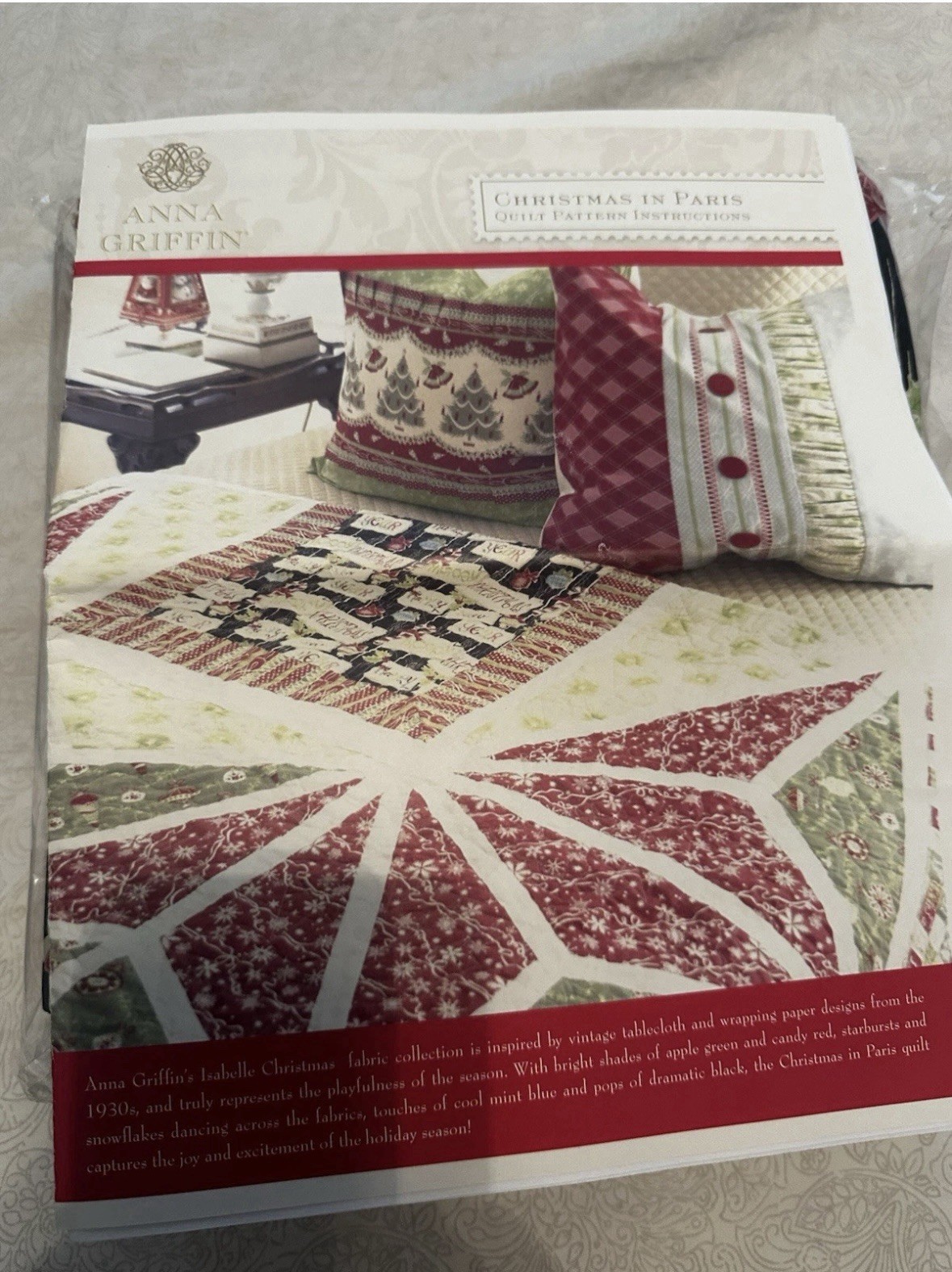 Anna Griffin's Christmas In Paris Quilt Pattern Instructions. New