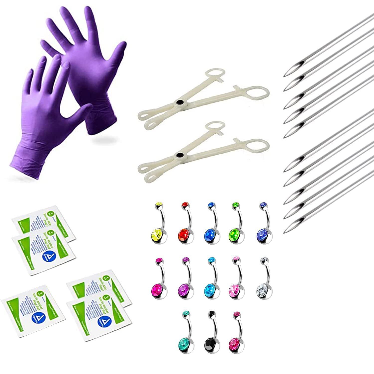Belly Button Piercing Kit 14G Body Piercing Needles and Disposable forceps Set
