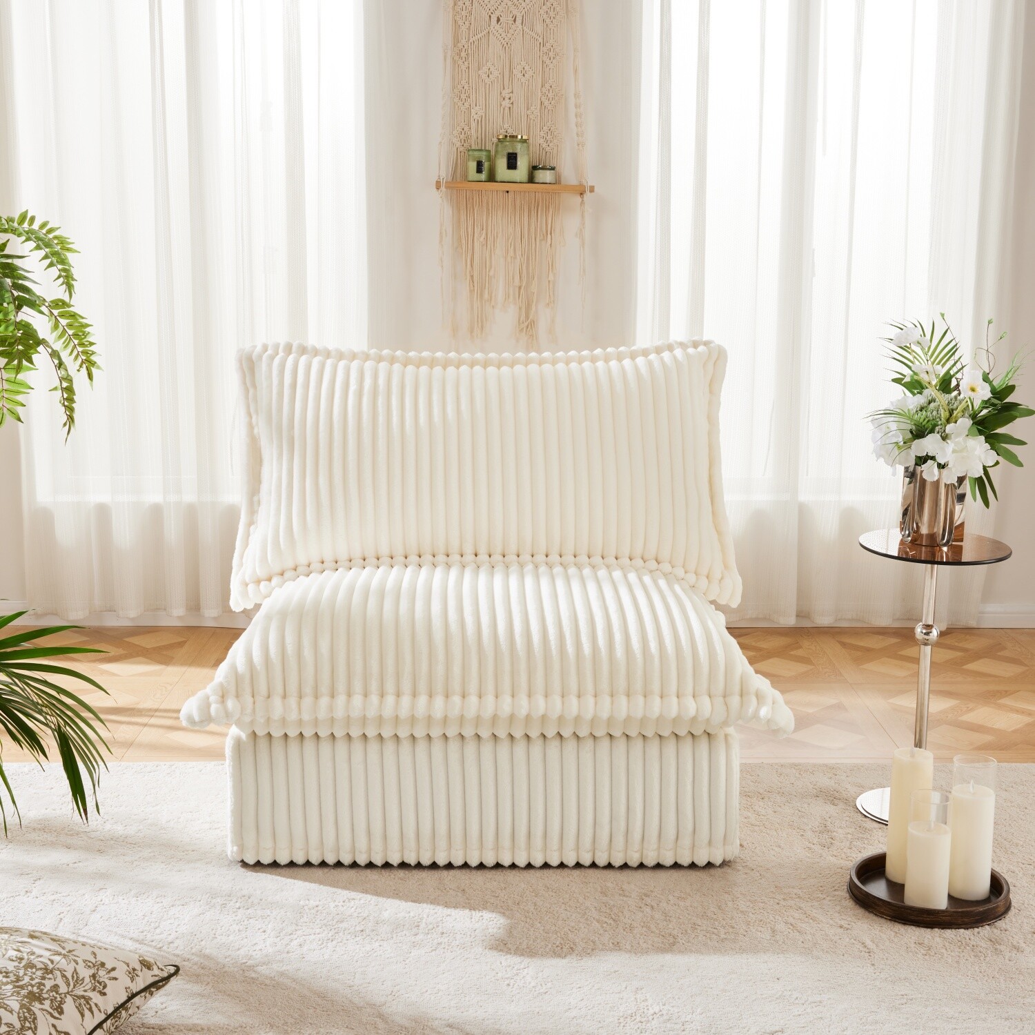 Single Sofa Corduroy Upholstered Armless Sofa Living Room Furniture with Pillows