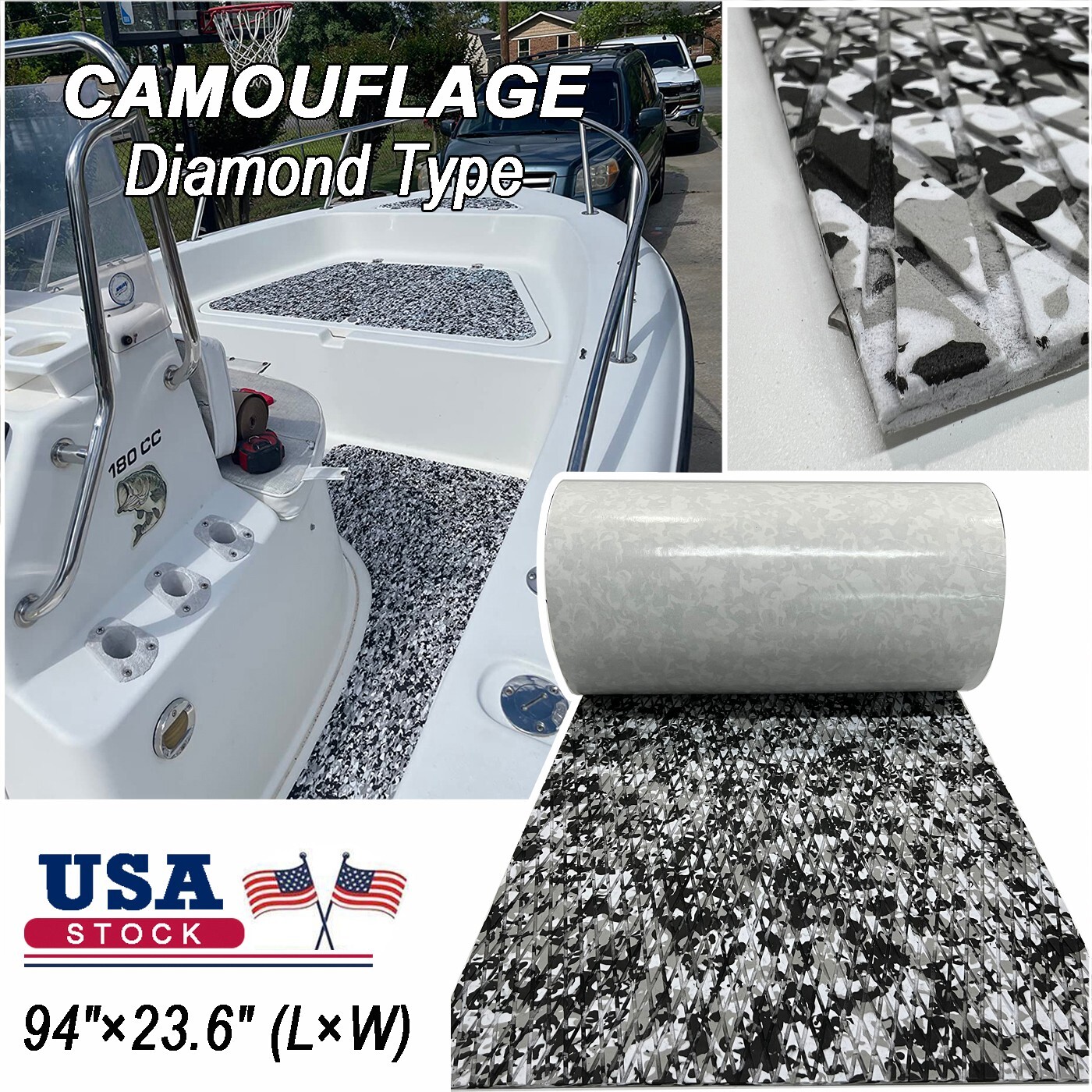 Yacht Boat Flooring EVA Foam Teak Deck Floor Mat Decking Sheet 94.5" Camo Snow