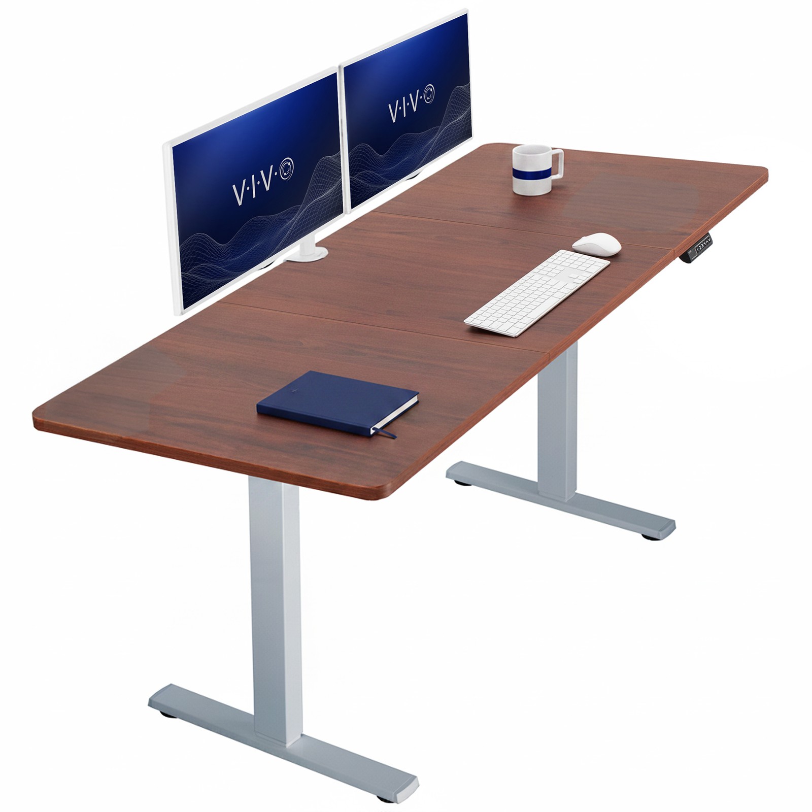 VIVO Electric 71” x 30” Stand Up Desk, Dark Walnut Table Top, Gray Frame