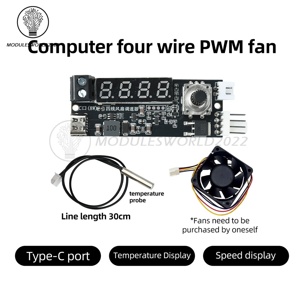 5V 12V 5A 4-Wire PWM Fan Speed Control Module Smart Temperature Control +Display