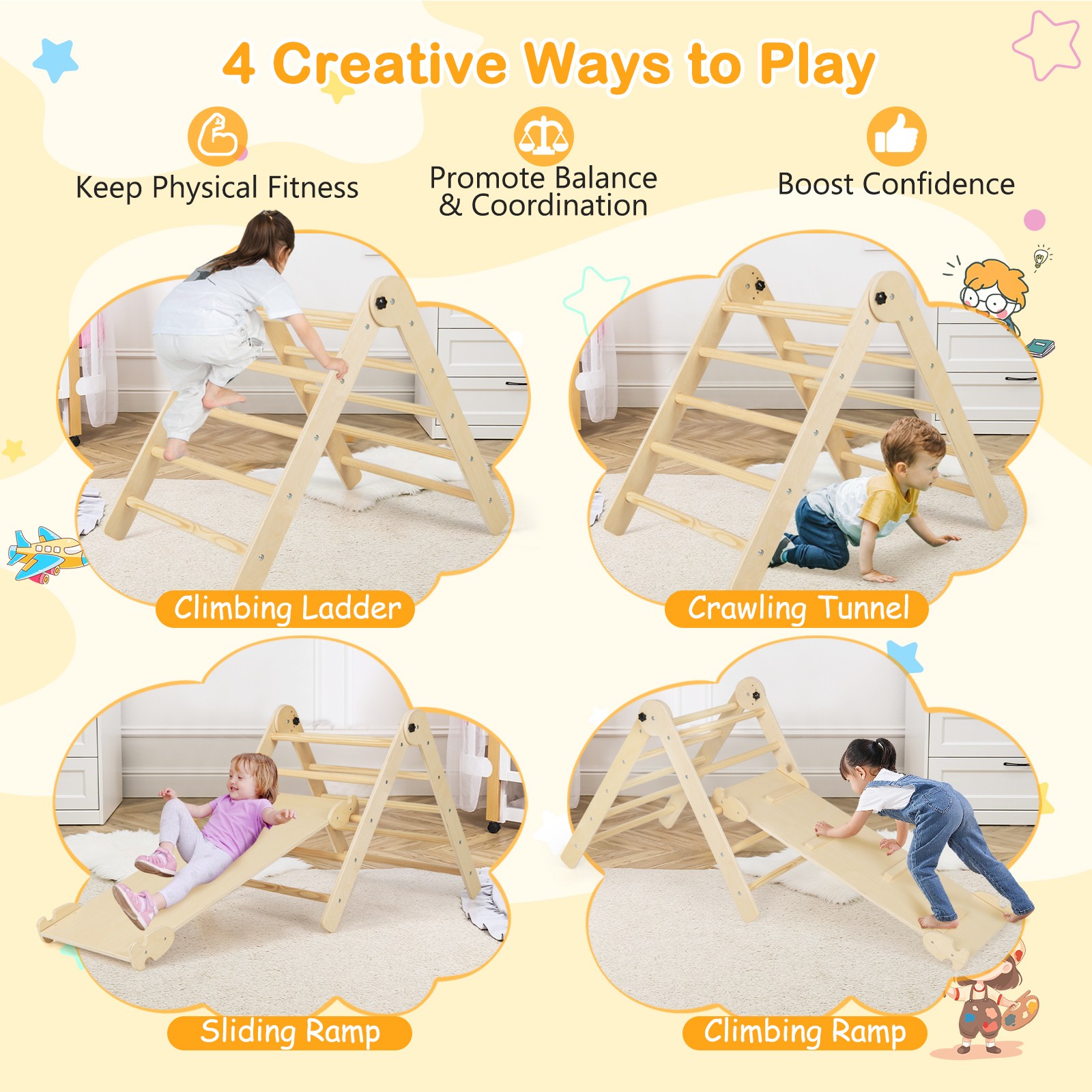 3-in-1 Triangular Climbing Toys Foldable & Height-adjustable Triangle Set