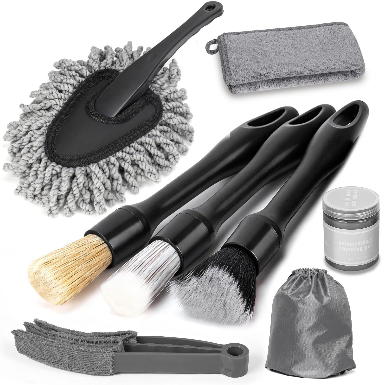 Viewmax 8PCS Car Interior Detailing Kit for Men - 200g Cleaning 8PCS, Gray