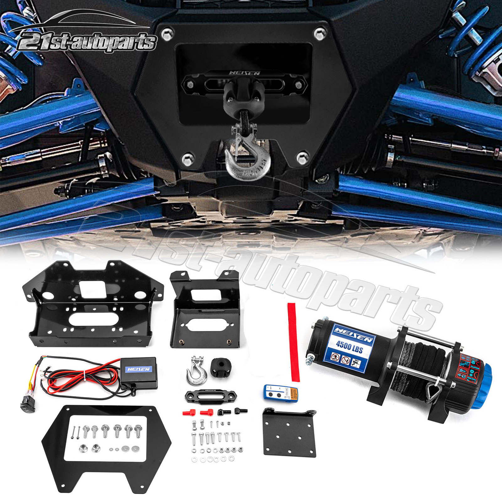 4500lb Electric Winch Mount Wire Hook Rope Kit Fit Polaris RZR PRO XP/XP 4 2020+