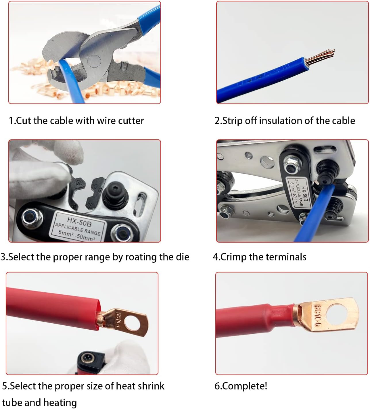 Cable Lug Crimping Tool with 100Pcs Copper Wire Lugs, Battery Cable Lug
