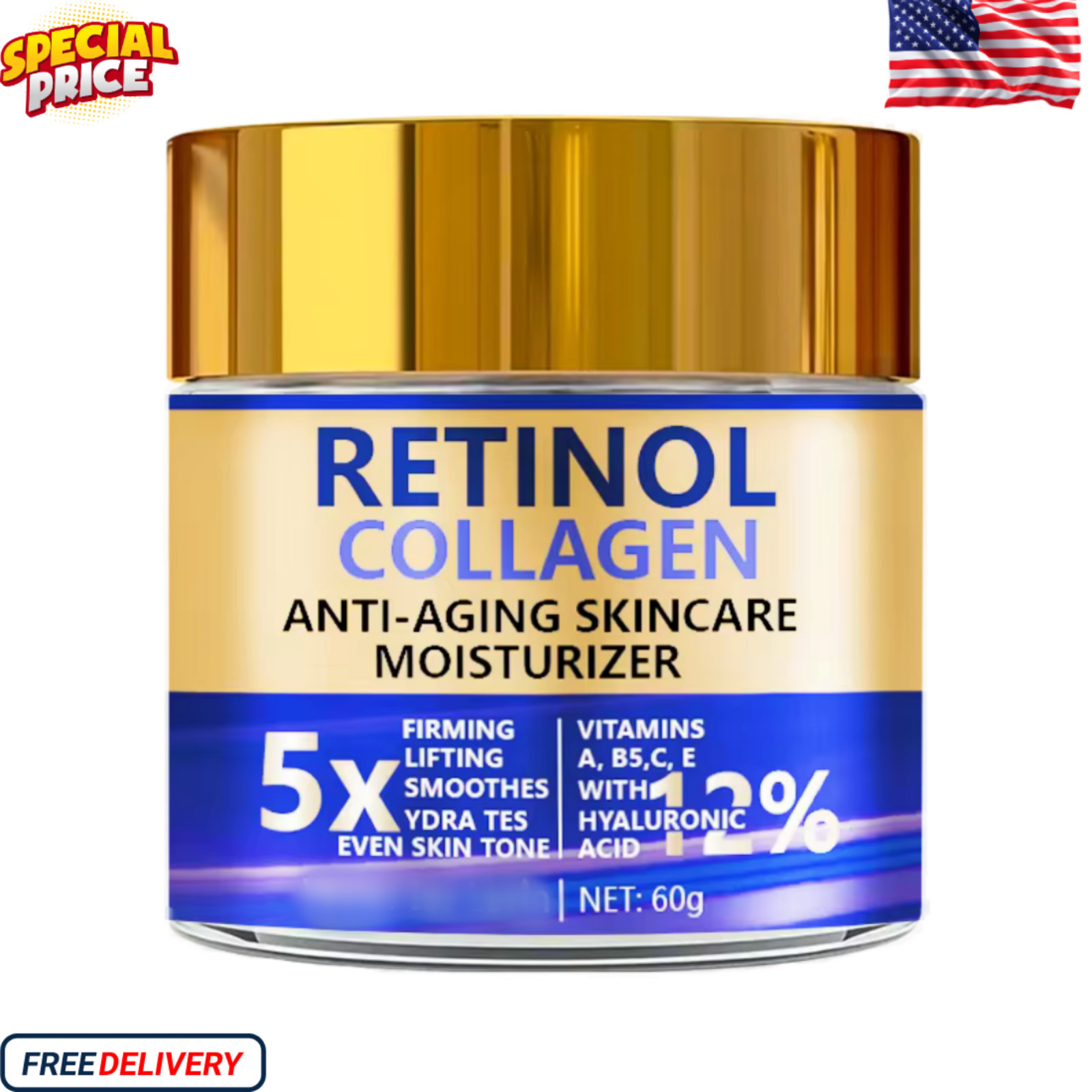 Retinol Collagen Moisturizing Cream 60g/2.12oz - Face Cream with Hyaluronic Acid