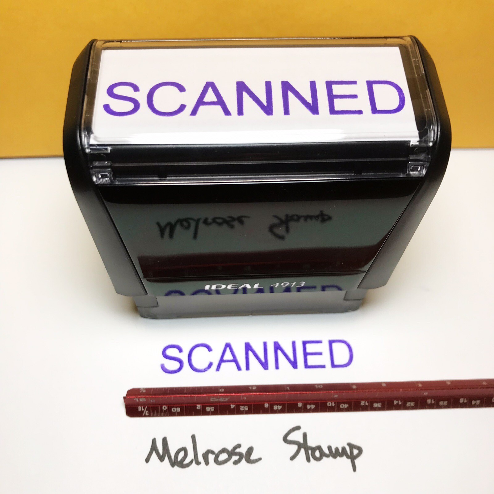 Scanned Rubber Stamp Purple Ink Self Inking Ideal 4913