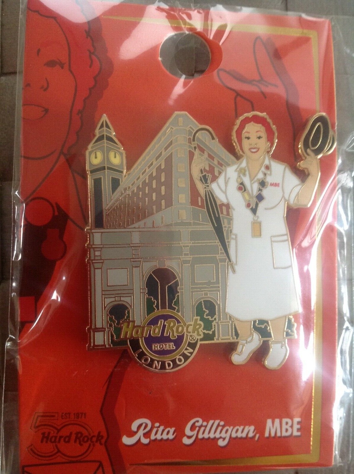 HRC Hard Rock Cafe London Hotel Rita Gilligan Retirement Series Pin 2021, LE 300
