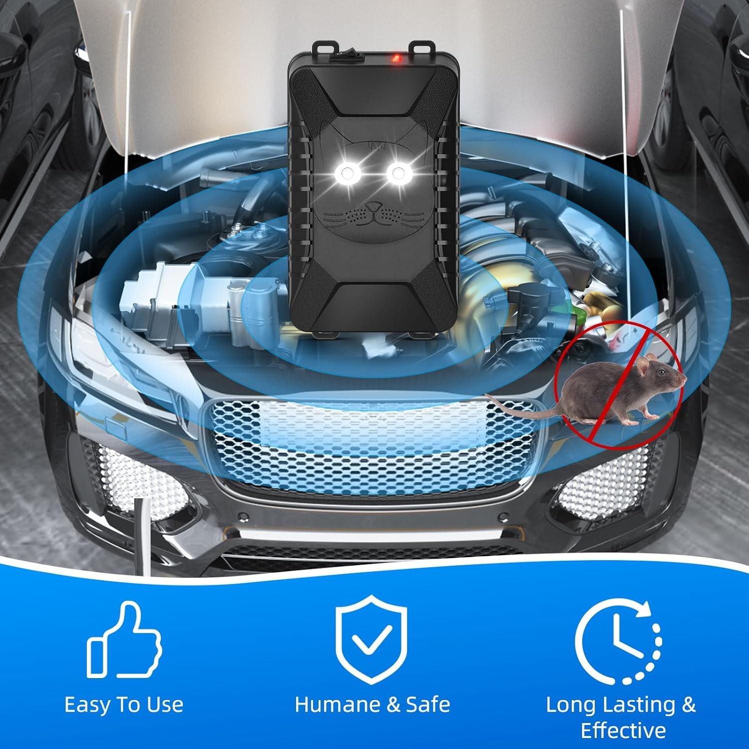 4PK Ultrasonic Mouse Repellent - Car/Indoor, Strobe Light, Battery Power