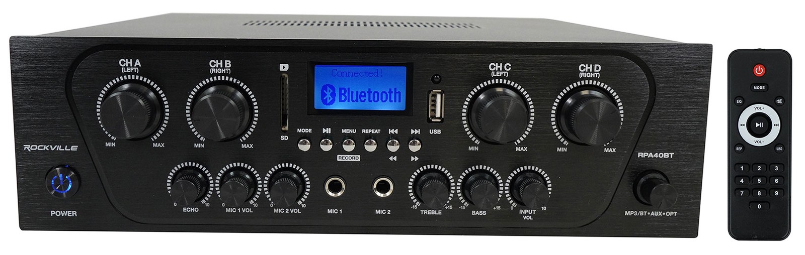 Rockville RPA40BT 1000w 4 Zone/Channel Home Stereo Bluetooth Amplifier Receiver