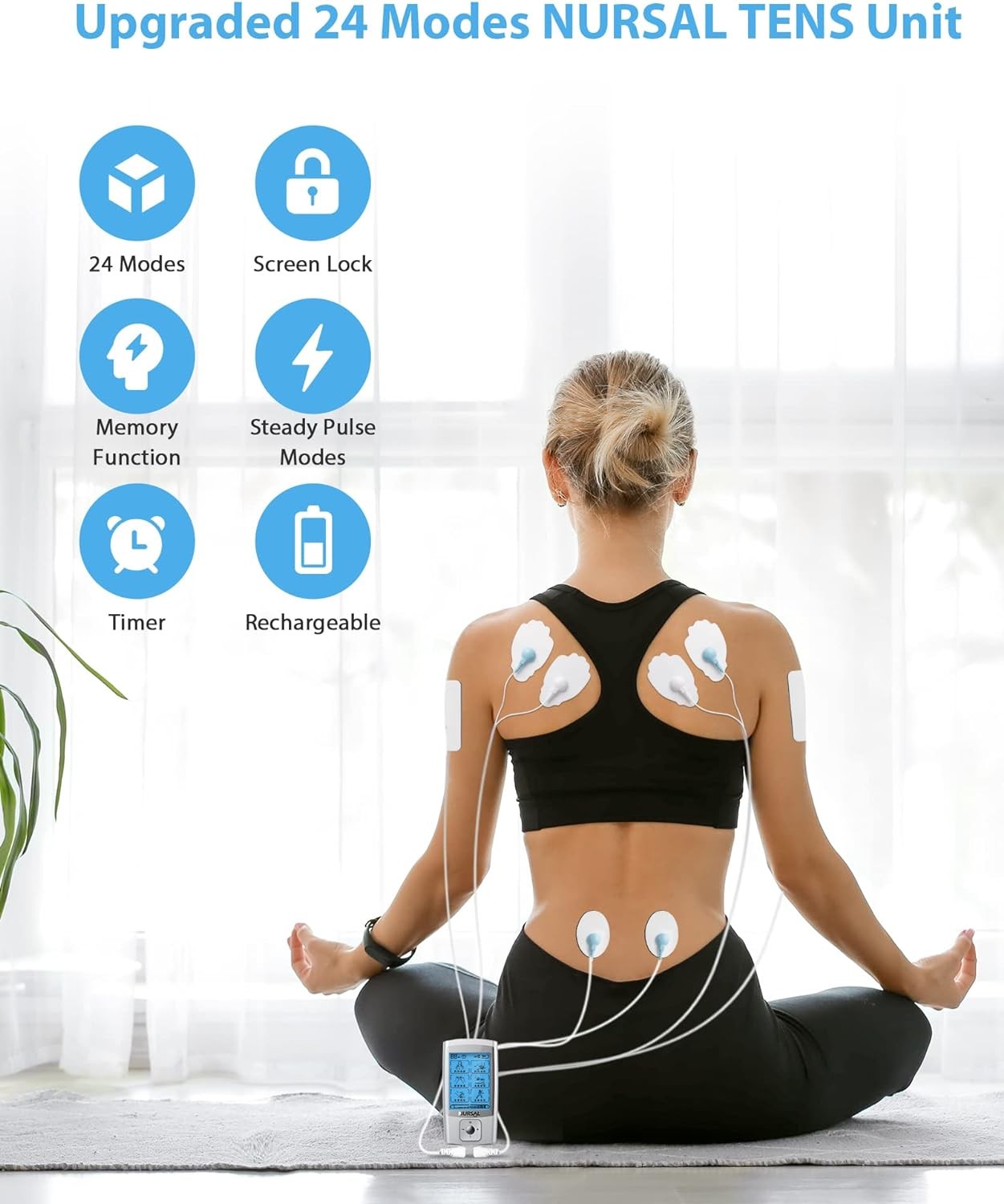 NURSAL 24 Modes TENS Unit Muscle Stimulator with Continuous Stimulation,